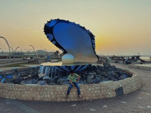 A photo of the Pearl Monument at Sunset